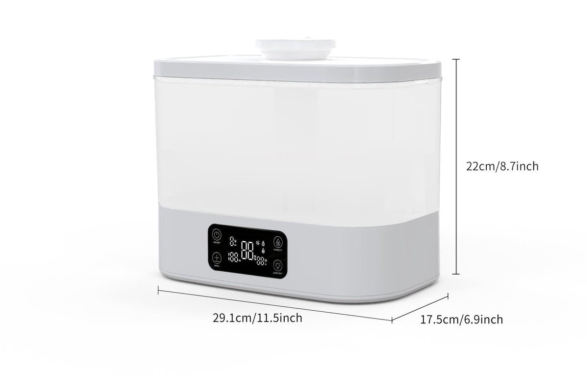 CloudMist humidifier dimensions: 29.1 by 17.5 by 22 centimeters