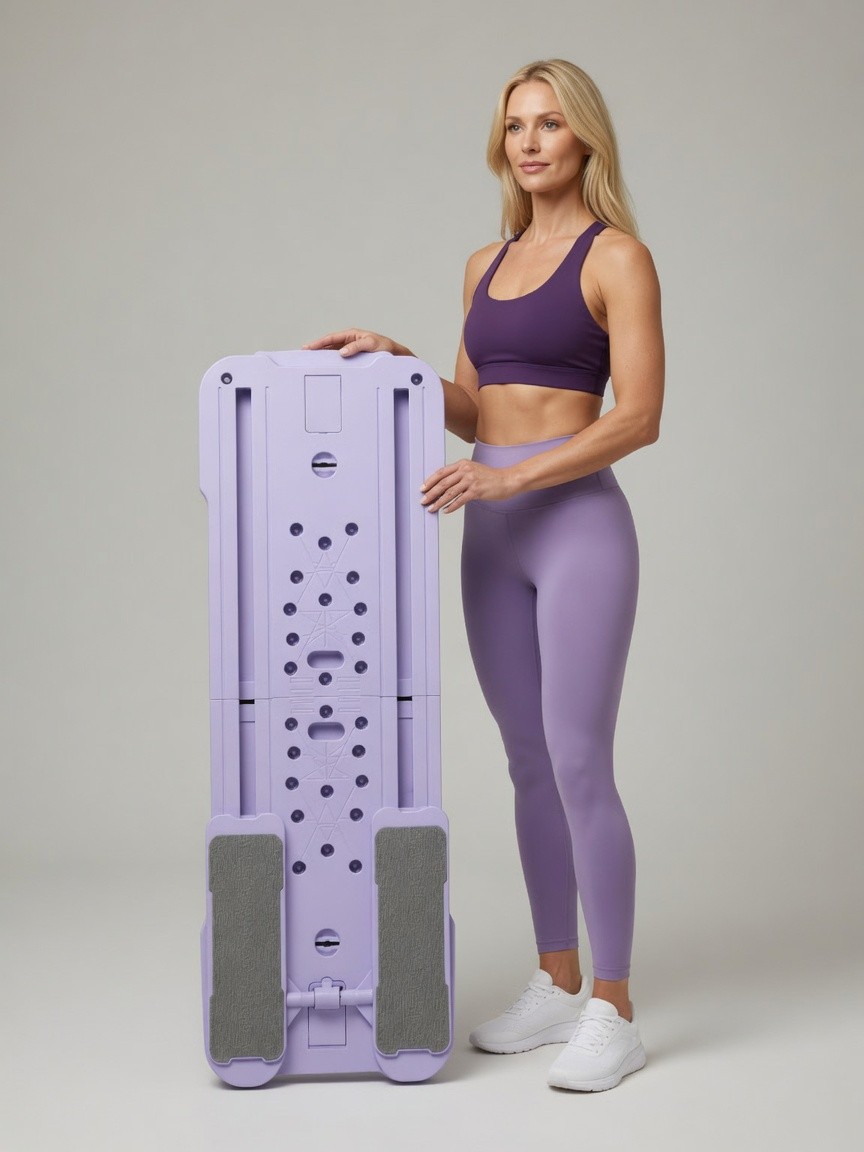 Athlete holding the full-size Lavender Split Pilates Ab Board